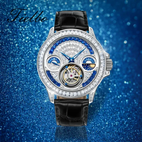 TIELBO Luxury Crystal Automatic Flying Tourbillon Brilliant Moon Phase Watch 1