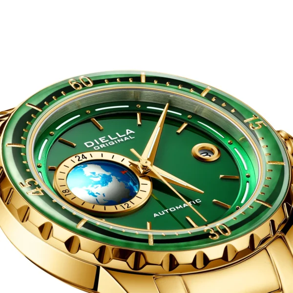 DIELLA Original Jade 3D Earth Automatic 24-Hour Calendar Sapphire Watch 2