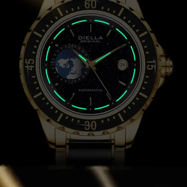 DIELLA Original Emerald Jade 3D Earth Automatic 24-Hour Calendar Watch 2
