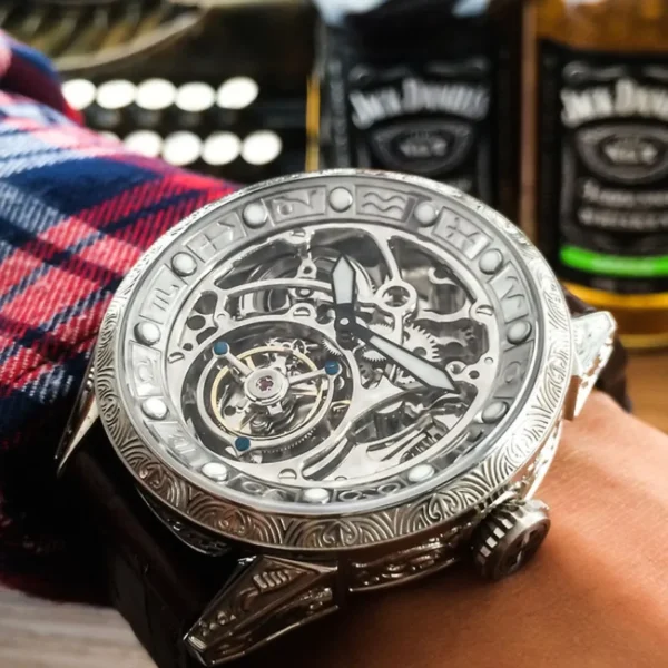 AOHAOHUA Classical Carved Large Dial Fashion Skeleton Tourbillon Watch 1