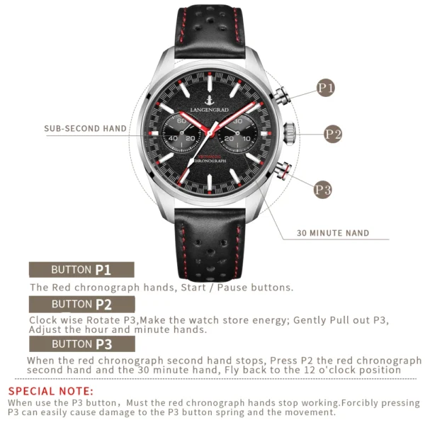 LANGENGR 1963 Racing Chronograph ST1901 Dome Sapphire Manual Luminous 2