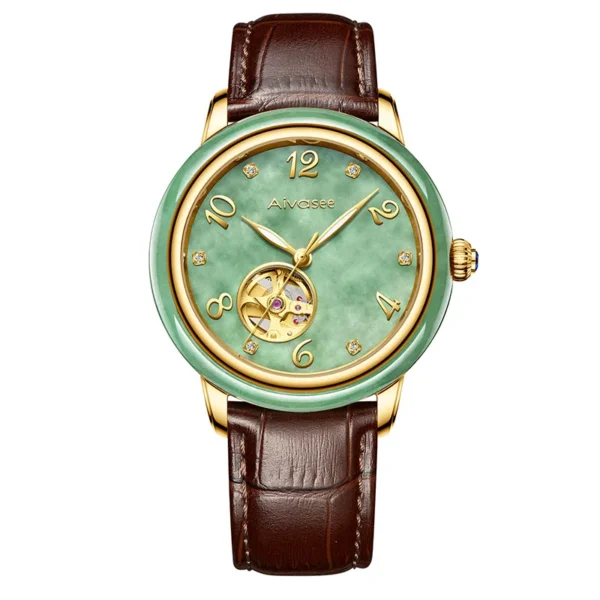 Aivasee Luxury Jade Automatic Skeleton Sapphire Waterproof Watch 1