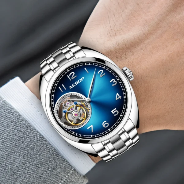 AESOP Real Luxury Tourbillon Skeleton Sapphire Aurora Dial 1