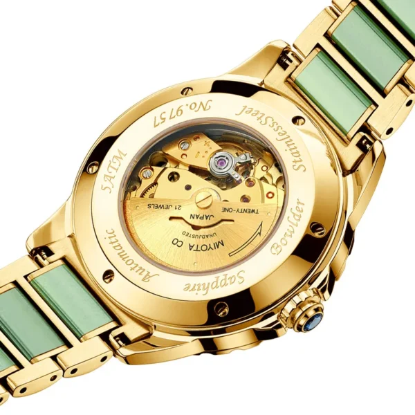 100% Natural Emerald Jade Automatic Calendar Sapphire Waterproof Watch 2