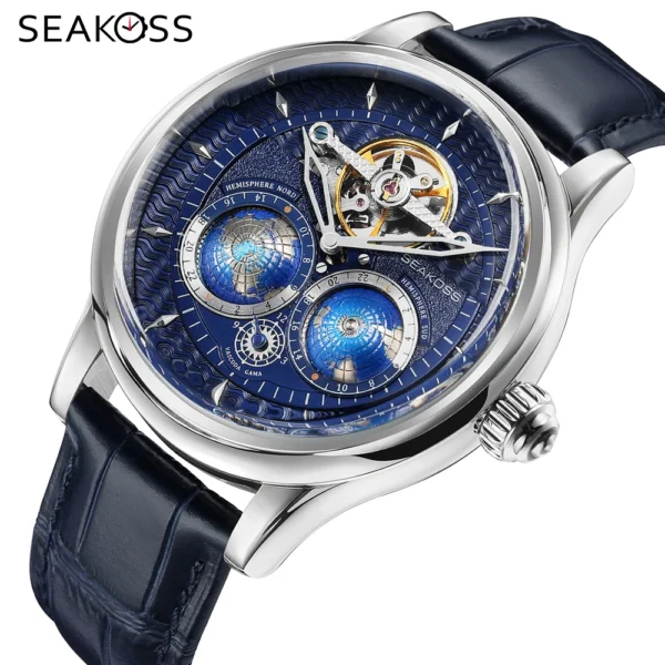 SEAKOSS 1963 3D Earth Rotating Men's Automatic Pilot Watch