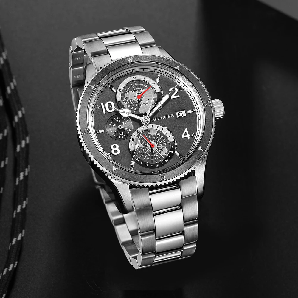 SEAKOSS Dual Earth 100 m Diver Automatic 24h Calendar Watch 3