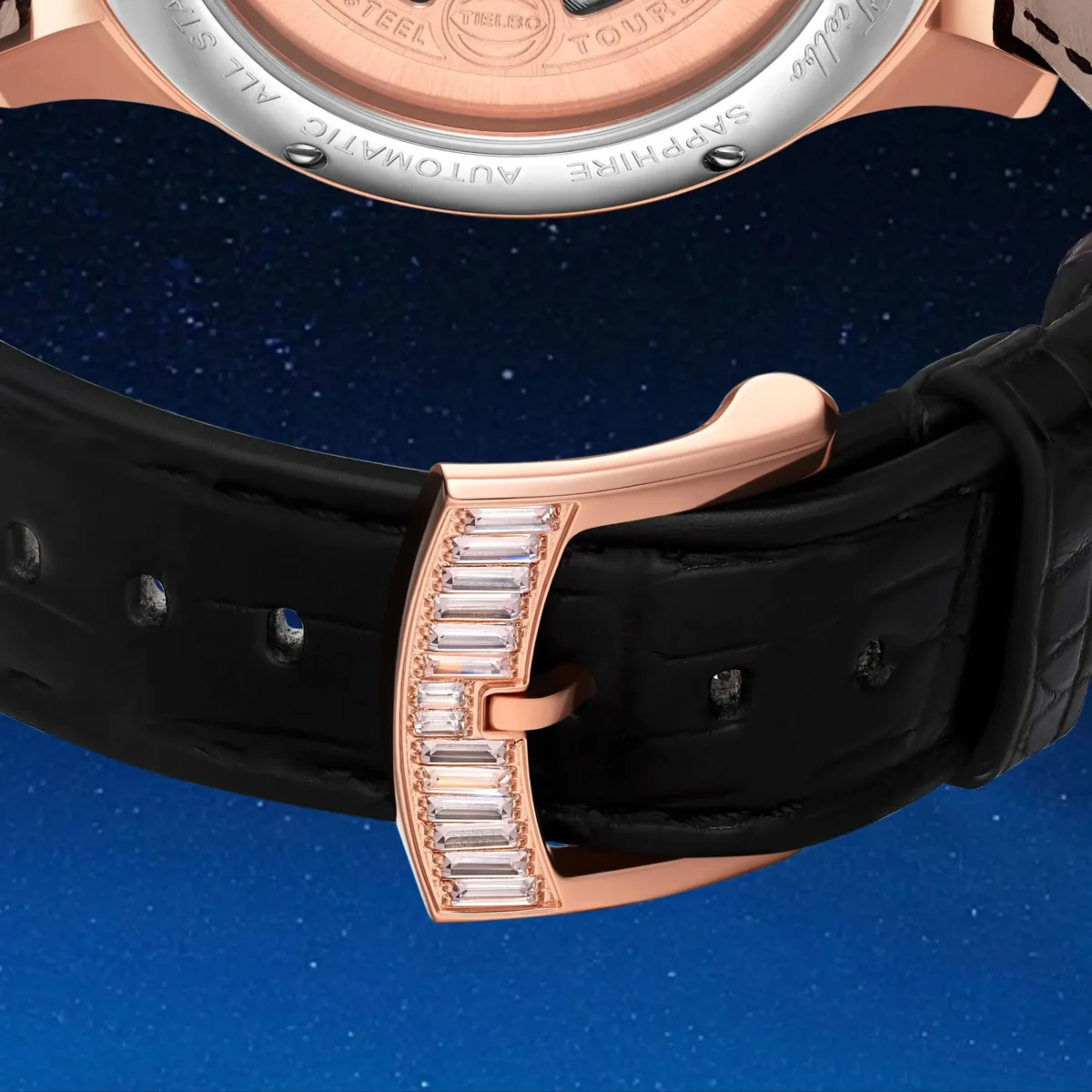 TIELBO Luxury Crystal Automatic Flying Tourbillon Brilliant Moon Phase Watch 6