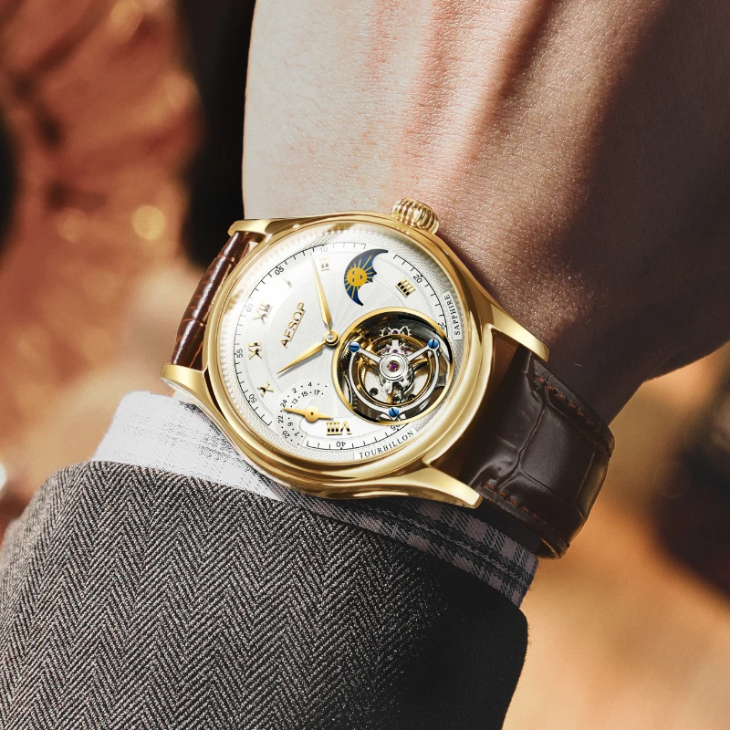 AESOP Original Tourbillon Moonphase Luminous Hand-Wind Sapphire Watch 5