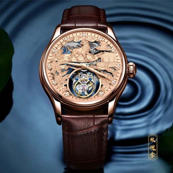 AESOP Zodiac Gold Dog Tourbillon Skeleton Luminous Watch 1