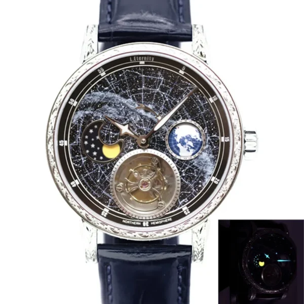 Super Milky Way Tourbillon Automatic Moonphase 3D Earth Luminous Watch 1
