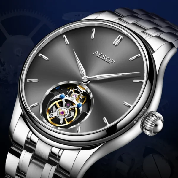 AESOP Signature Skeleton Tourbillon Manual Sapphire Steel Watch 1