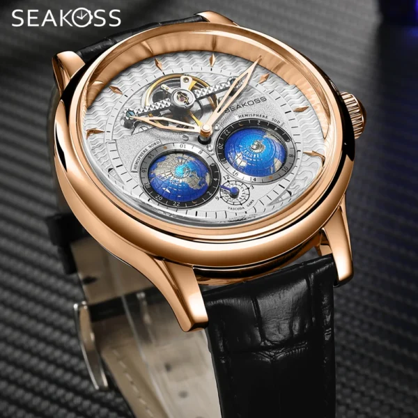 SEAKOSS 1963 Luxury Dual Earth Rotating Pilot Auto Waterproof Watch 1