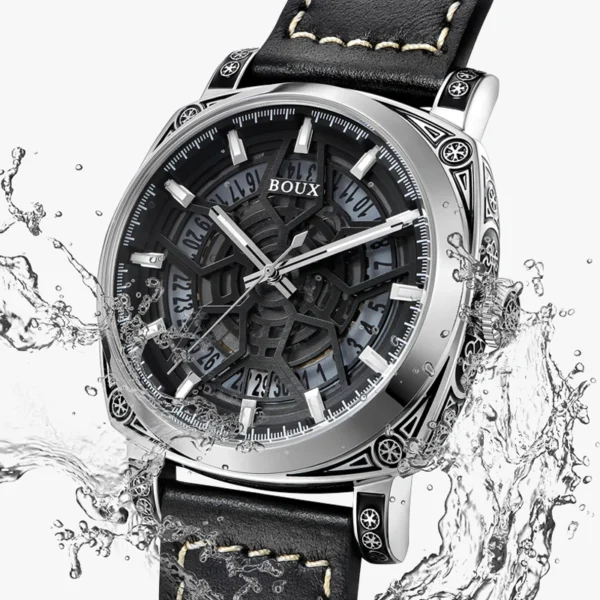 BOUX Sports Fashion Skeleton Automatic ST2551 Carved Leather Watch 1