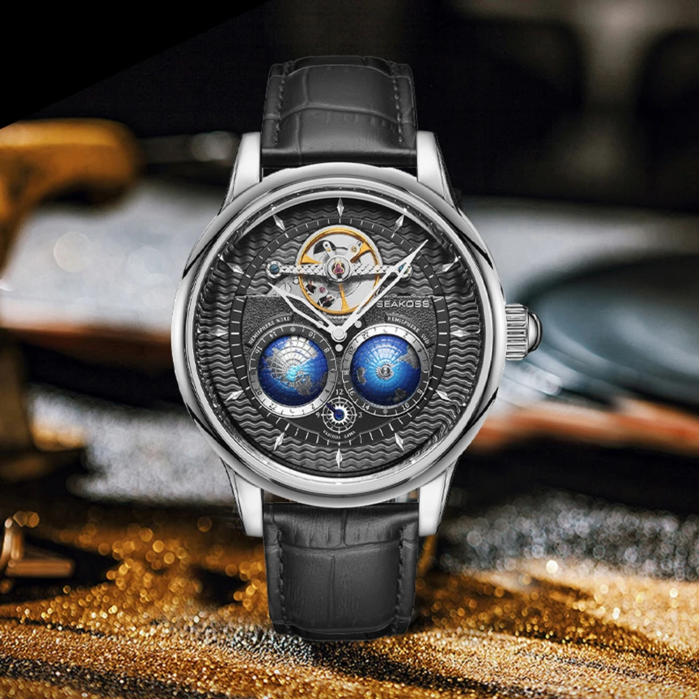 SEAKOSS 1963 Dual Earth 3D Rotating Pilot Automatic Signature Watch 1