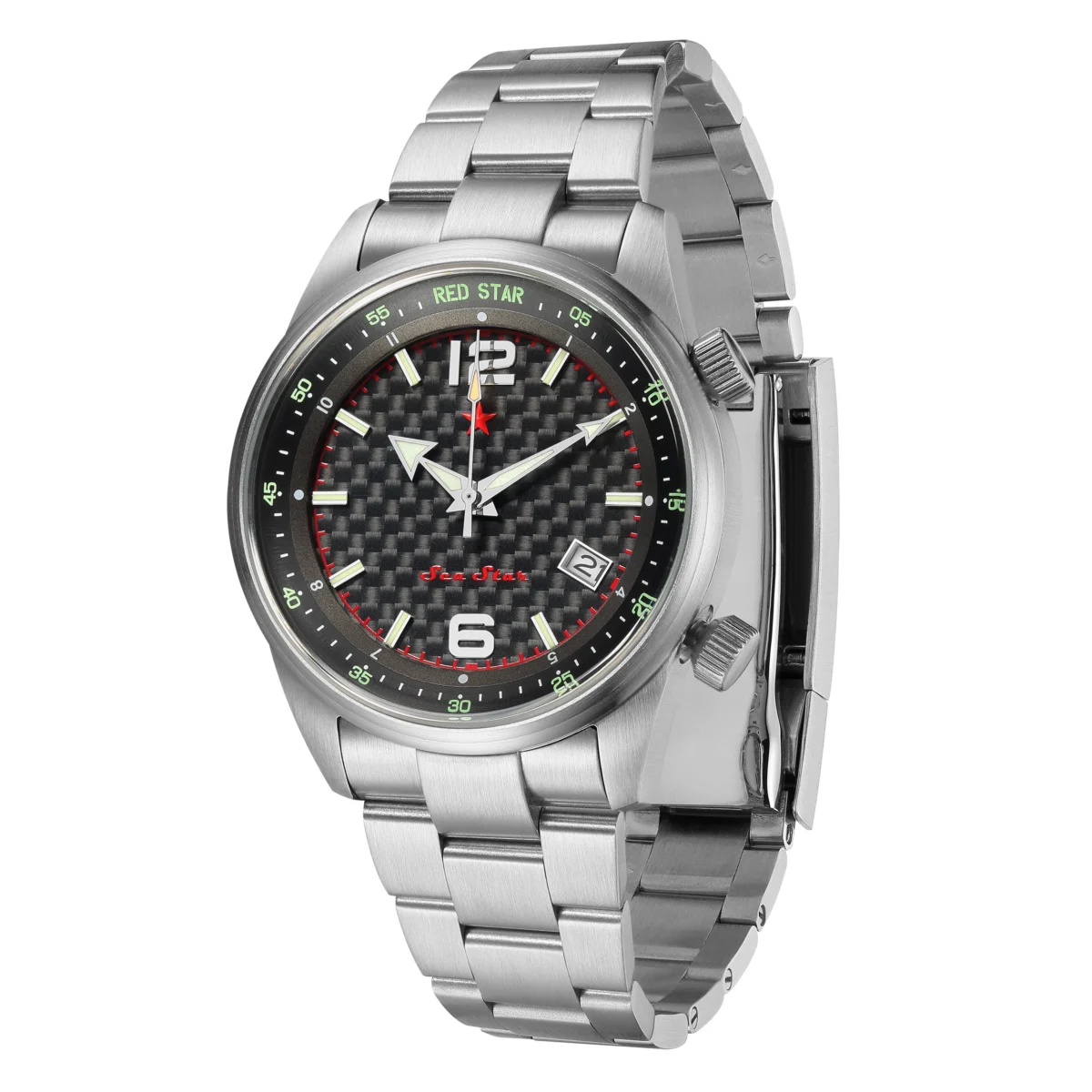 Red Star 42 mm Carbon Texture NH34 Automatic Calendar Luminous 5