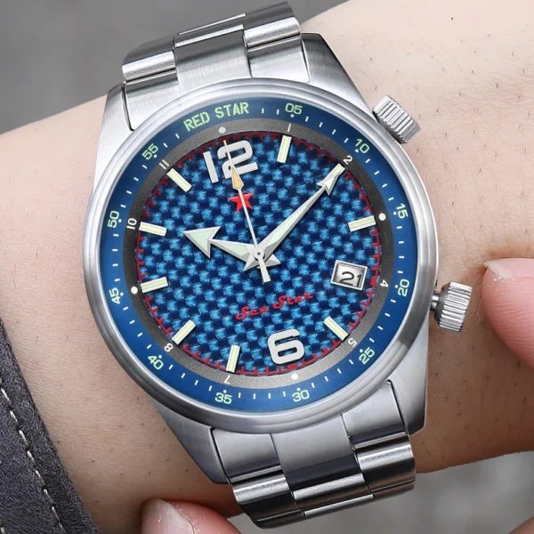 Red Star 42 mm Carbon Texture NH34 Automatic Calendar Luminous 1