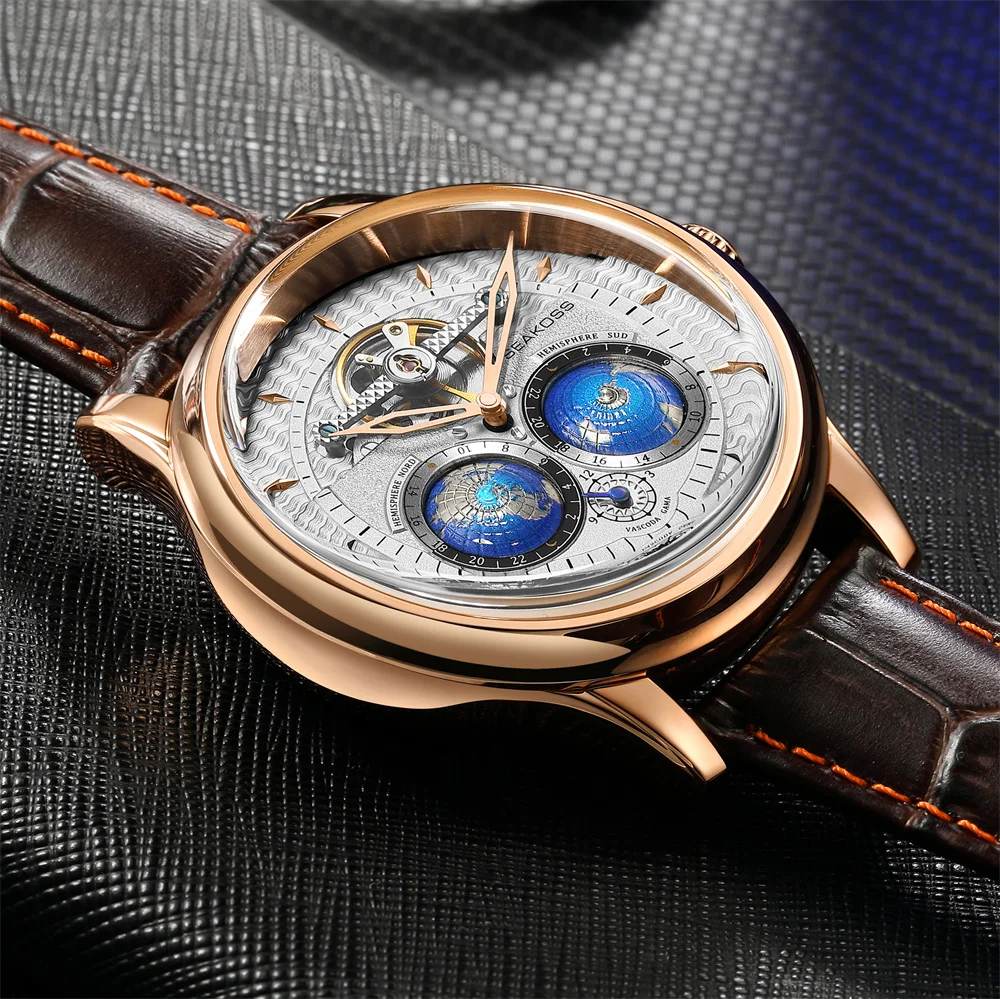 SEAKOSS 1963 Luxury Dual Earth Rotating Pilot Auto Waterproof Watch 3