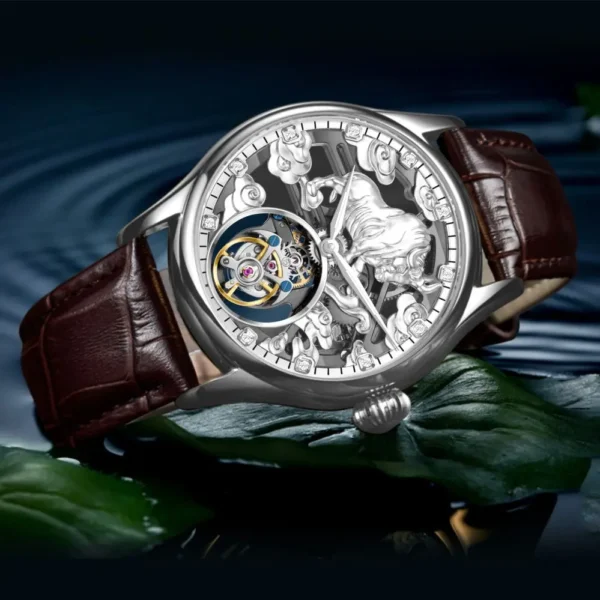 AESOP Zodiac Gold Tourbillon Skeleton Luminous Watch 2