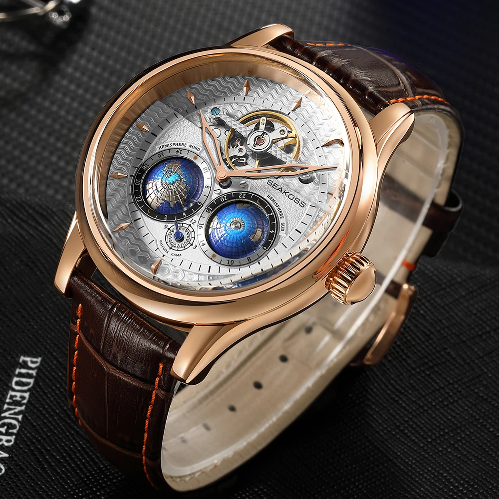 SEAKOSS 1963 Luxury Dual Earth Rotating Pilot Auto Waterproof Watch 4