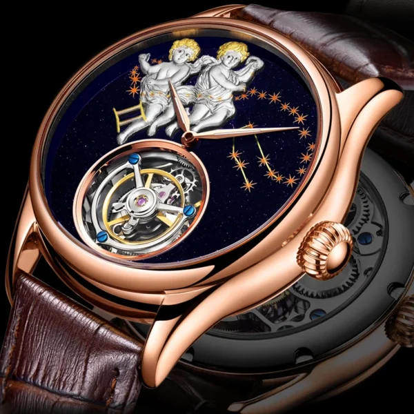 Gemini Luxury Real Tourbillon Skeleton Sapphire Mechanical Watch 1