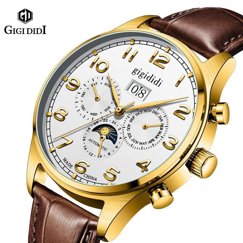 Gigididi Automatic Moonphase Calendar Watch 24h Seagull ST1661 3