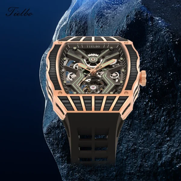 TIELBO Luxury Crystal Automatic Skeleton Sapphire Diamond Luminous 2