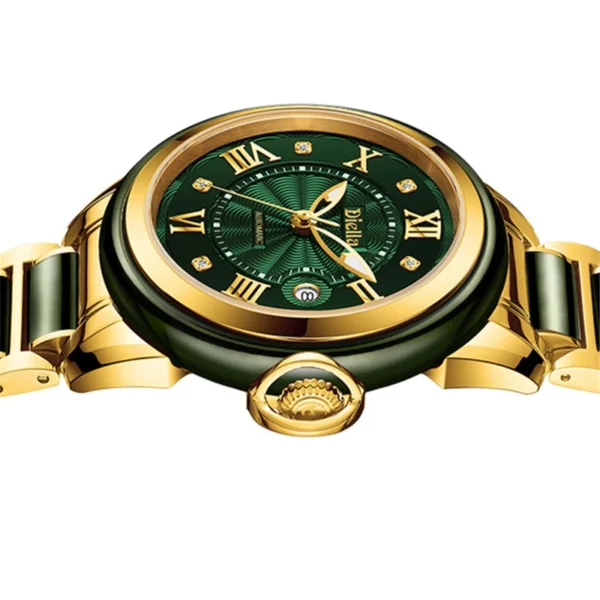 DIELLA Fashion Jade Automatic Luminous Calendar Genuine Gold Jade Watch 2