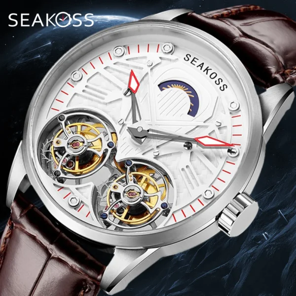 SEAKOSS Luxury Super Skeleton Tourbillon Hand-Winding Sapphire Watch 1