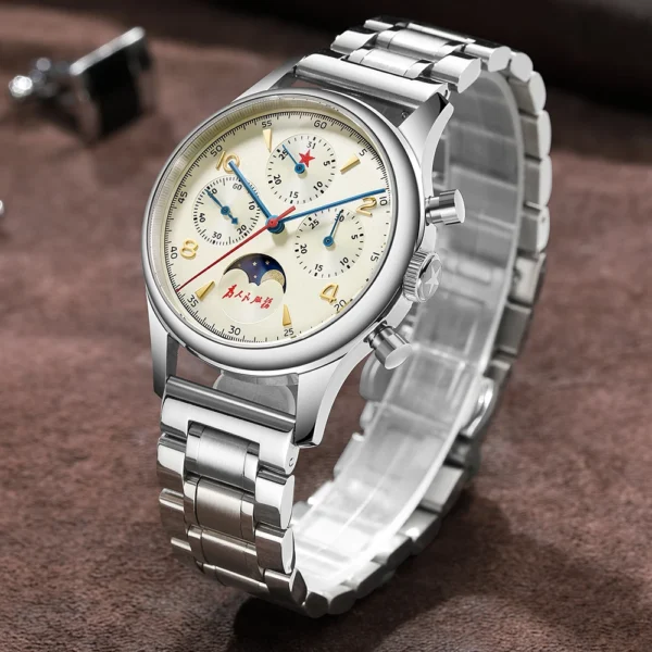 Red Star 1963 Moon Phase Pilot Chronograph Sapphire Calendar 1