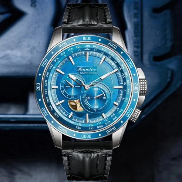 World Map GMT 3D Relief Automatic 50 Bar Sapphire Luminous Watch 1