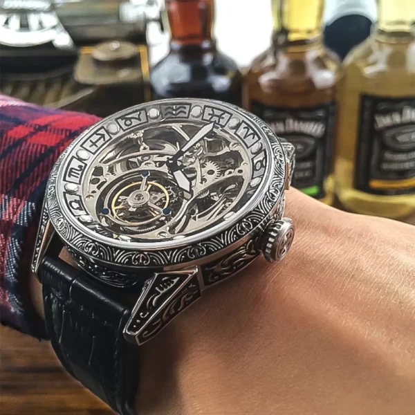 AOHAOHUA Classical Carved Large Dial Fashion Skeleton Tourbillon Watch 2