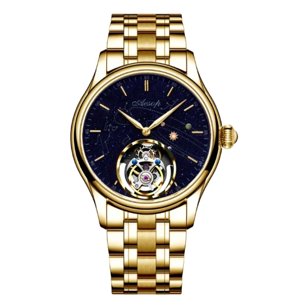 AESOP Top Brand Gold Star Sky Tourbillon Luxury Sapphire Pilot Watch 1