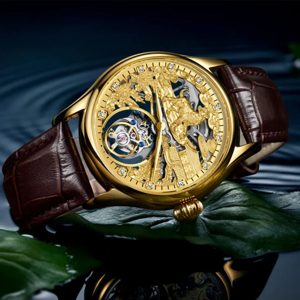 AESOP Zodiac Gold Dog Tourbillon Skeleton Luminous Watch 2
