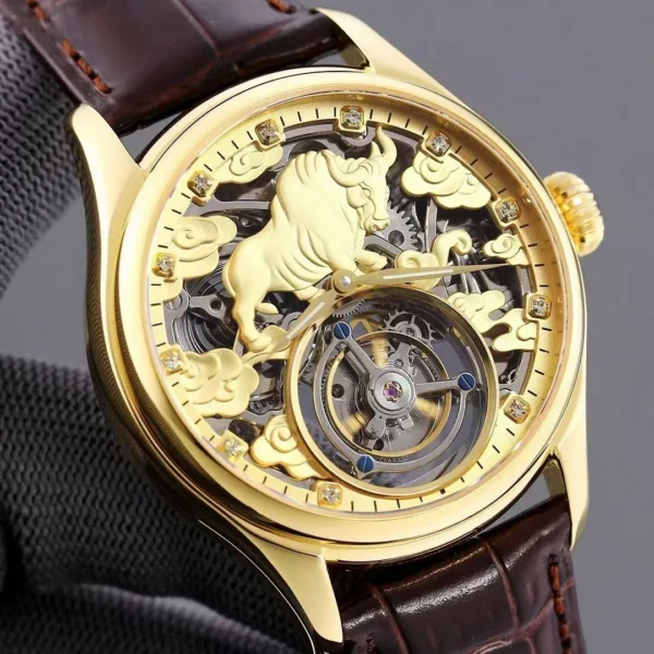 Luxury Gold Tourbillon Skeleton Top Brand Luminous Watch 1