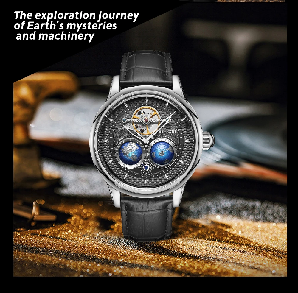 SEAKOSS 1963 Luxury Dual Earth Rotating Pilot Auto Waterproof Watch 5