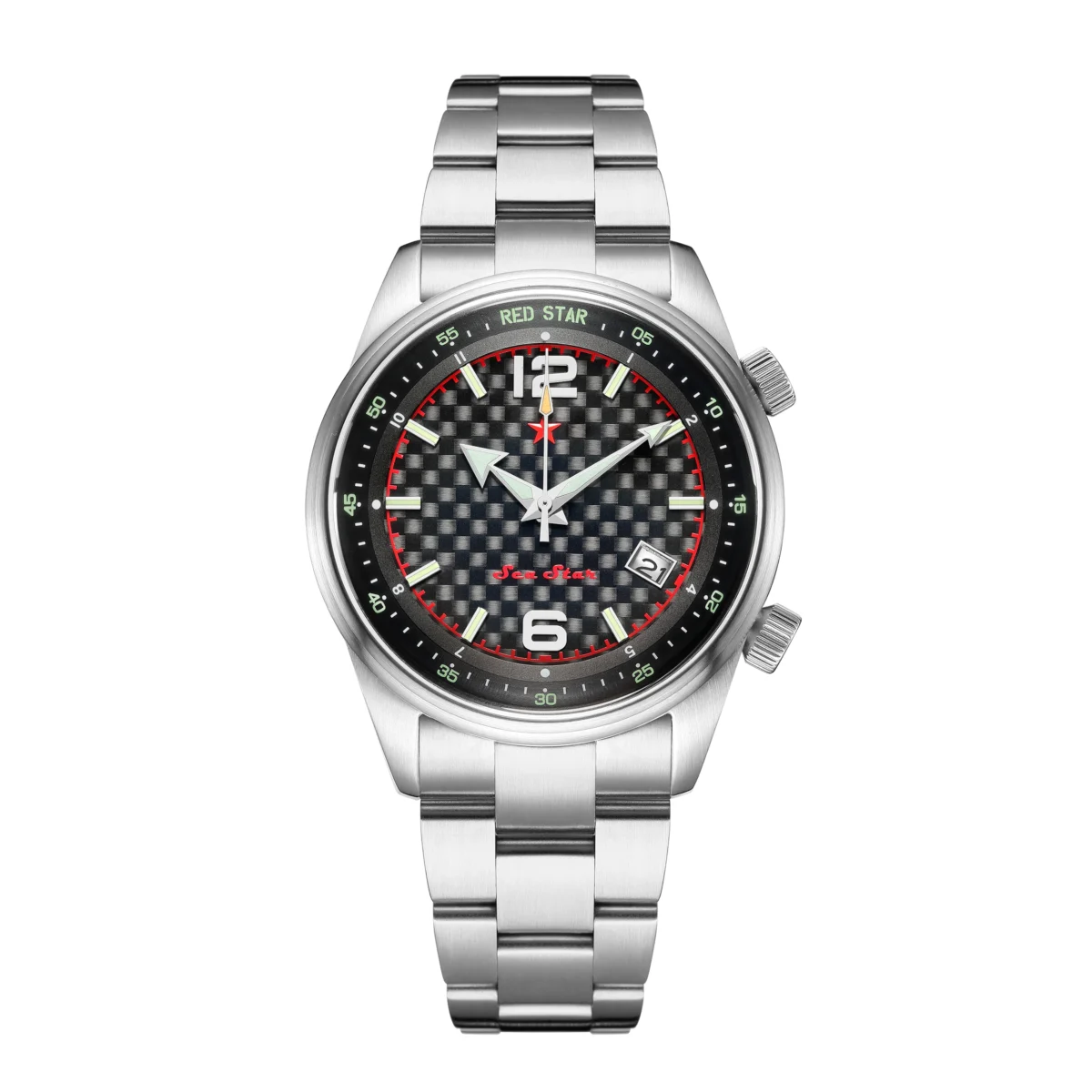 Red Star 42 mm Carbon Texture NH34 Automatic Calendar Luminous 4