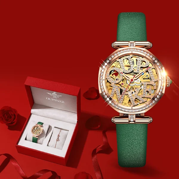 OUPINKE 3175 Luxury Full Diamond Skeleton Automatic Elegant Women’s Watch 1