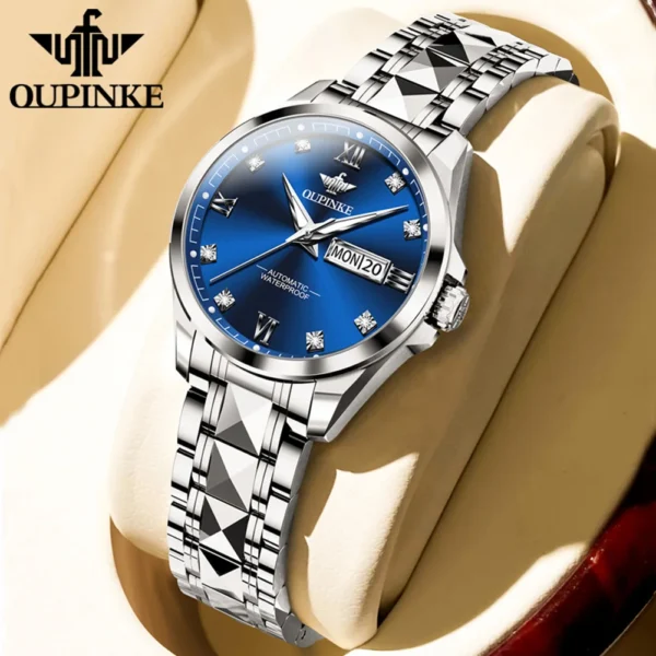 OUPINKE Fashion Silver Blue Automatic Mechanical Watch Women's Watches Ladies Creative Steel Women's Bracelet Watches Female 1