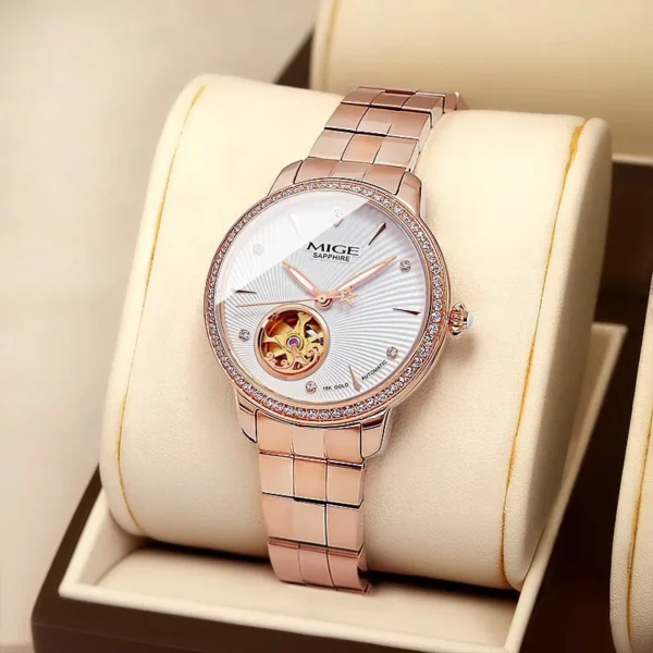MIGE Original Miyota Automatical Mechanical Watch for Women's Waterproof Diamond Sapphire 18K Gold Stainless Steel Wristwatch 1