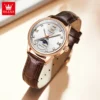 OLEVS Original Brand Fashion Moon Phase Mechanical Watch Elegant Women's Watches Luxury Leather Waterproof Ladies Wristwatch 5
