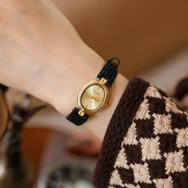 Quartz Watch for Women's Miyota Movement Retro Round Watch with Brushed Dial and Leather Strap 10 Meter Water Repellent 1