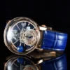 PINDU Design Celestial Curved Mirror Transparent Roman Leather Watch 3
