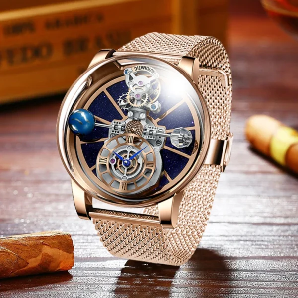 PINDU Design Celestial Transparent Globe Quartz Leather Water Resistant Watch 2