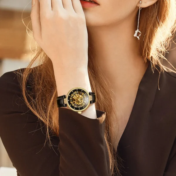 FORSINING Fashion Business White Gold Skeleton Luminous Automatic Women’s Watch 2