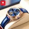 OLEVS New Luxury Rose Gold Mechanical Watch for Women's Fashion Stainless Steel Strap Waterproof Luminous Hollow Watches Womens 4