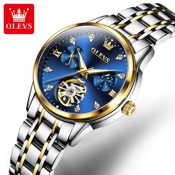 OLEVS Top Brand Luxury Mechanical Watch for Women's Tourbillon Automatic Wristwatch Ladies Waterproof Luminous Steel Strap Watches 2