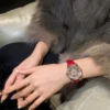Fashion Women Design Mechanical Watch Red Genuine Leather Strap Needle Buckle Elegant Office Ladies Luxury Diamonds Wristwatch 2
