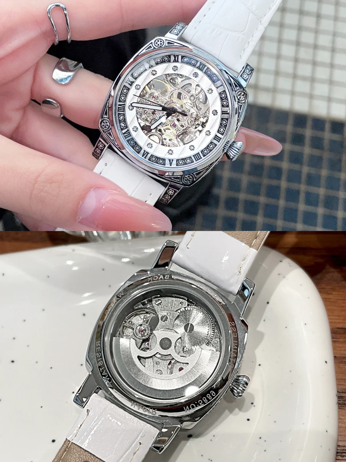 2025 Latest Light Luxury Niche Women's Mechanical Watch Hollow Fully Automatic Mechanical Watch Belt Steel Belt Small 2