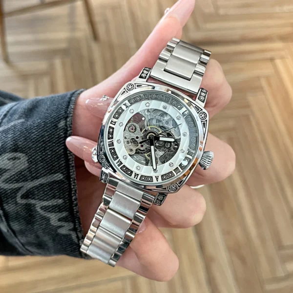2025 Latest Light Luxury Niche Women's Mechanical Watch Hollow Fully Automatic Mechanical Watch Belt Steel Belt Small 1