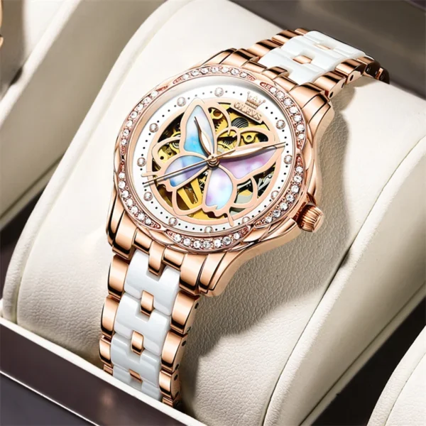 OLEVS Colorful Butterfly Fashion Ceramic Automatic Women’s Waterproof Watch 2